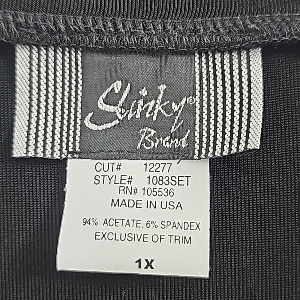 Womens Sz 1X Black Slinky Brand Stretch Colorful Beaded V-neck Made in USA Top - Picture 3 of 11